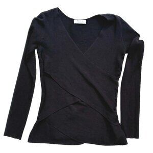 Women’s Bailey 44 Warm Heart Ribbed V-Neck Wrap Sweater Shirt, Black Large